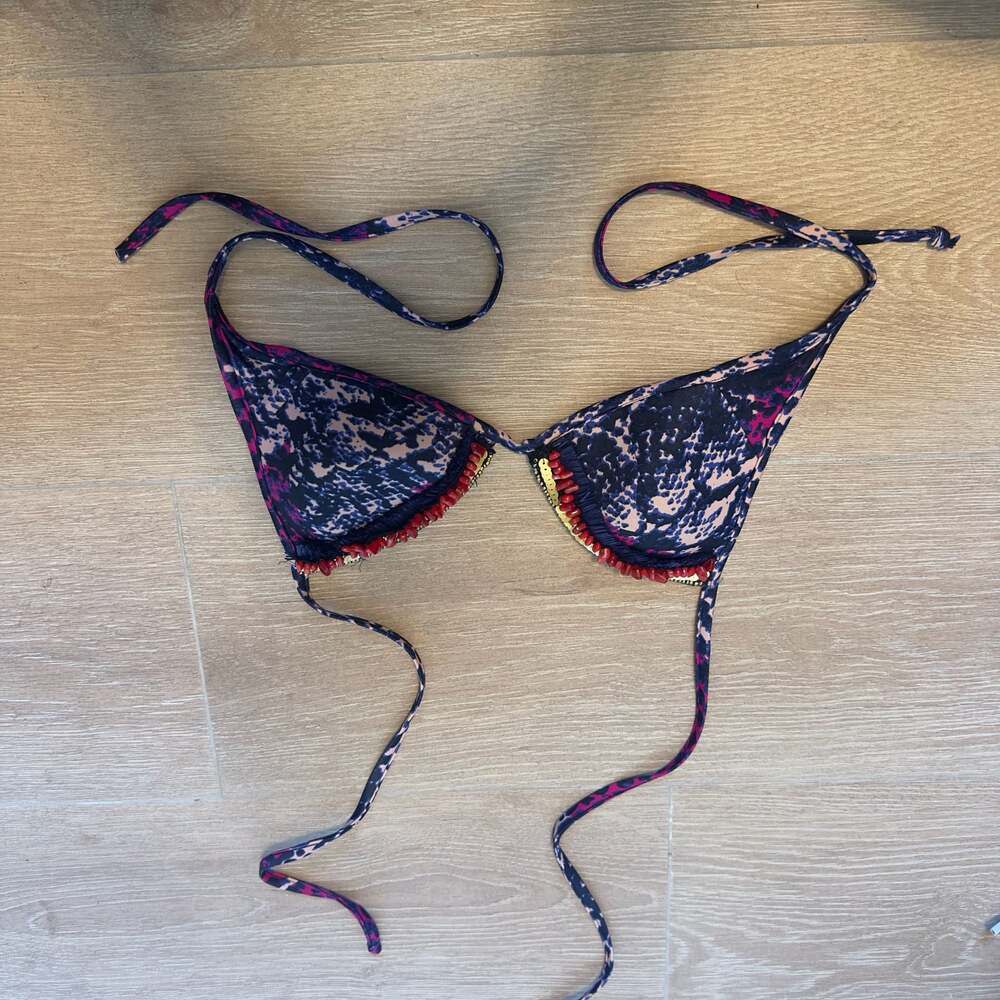Zingara Embellished Animal Print Bikini Top Size 4